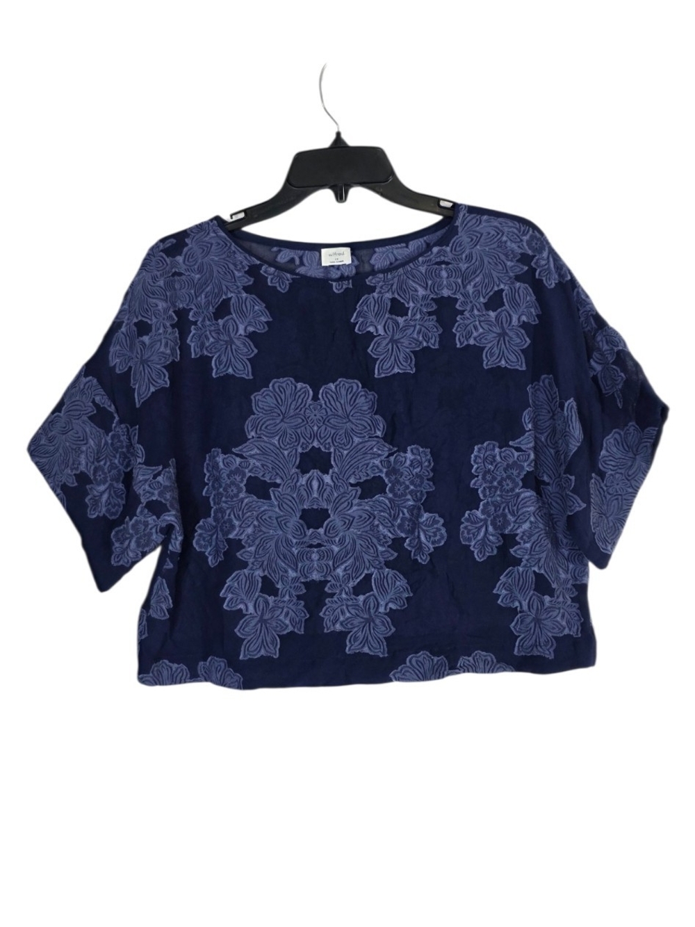 Wilfred Navy Floral Embroidered Boxy Cropped length Top